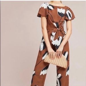 Anthropologie Eva Franco Brown Tulip Tie Front Jumpsuit